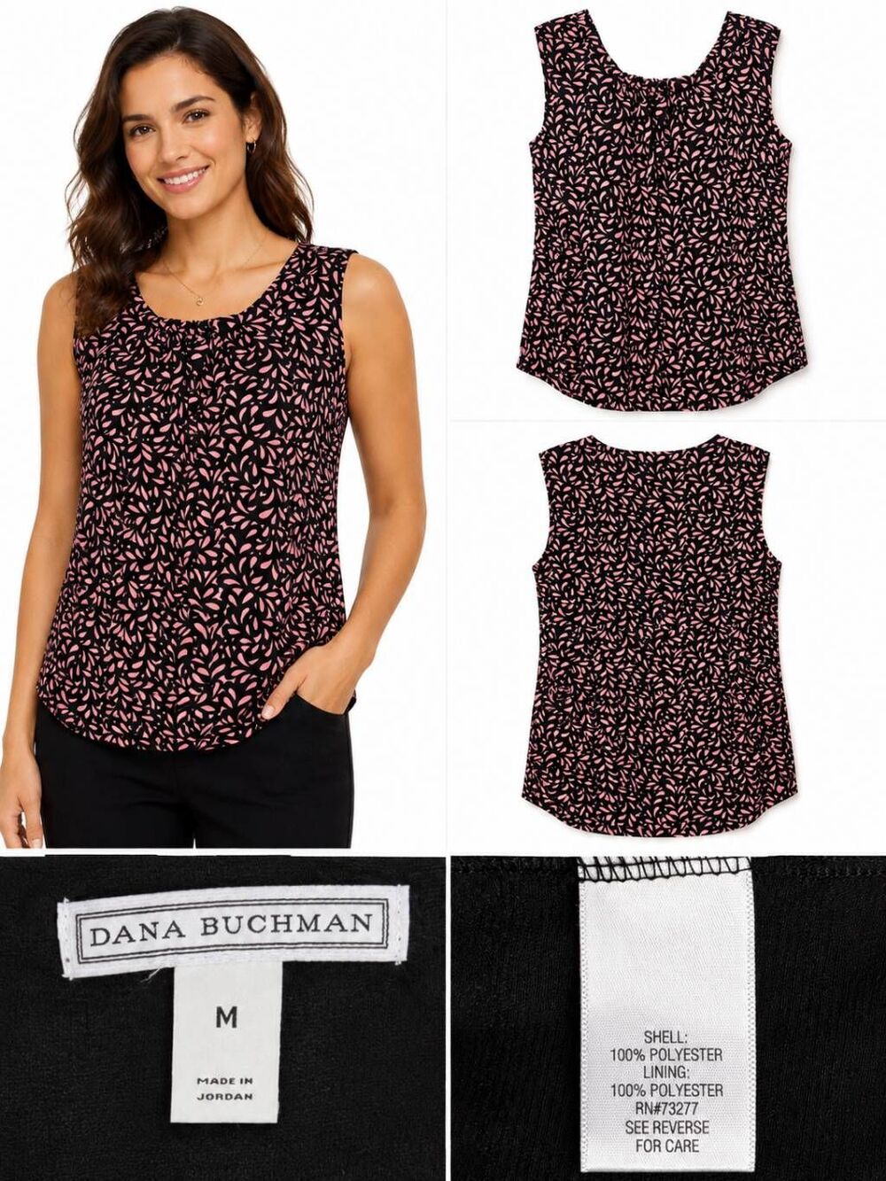Dana Buchman Black Textured Lined Top M